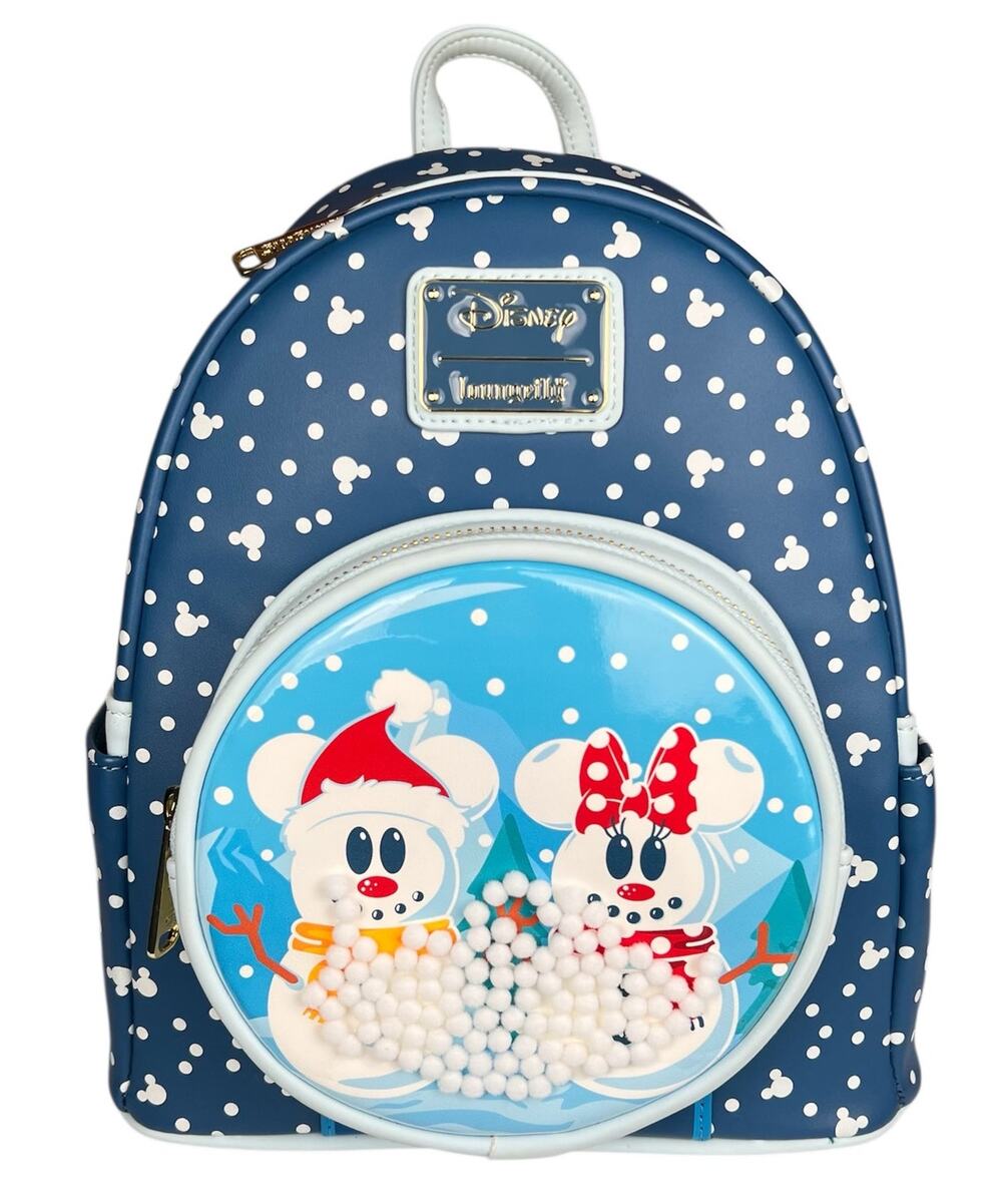Loungefly Disney Minnie Mickey Snowman Snow Globe Mini Backpack